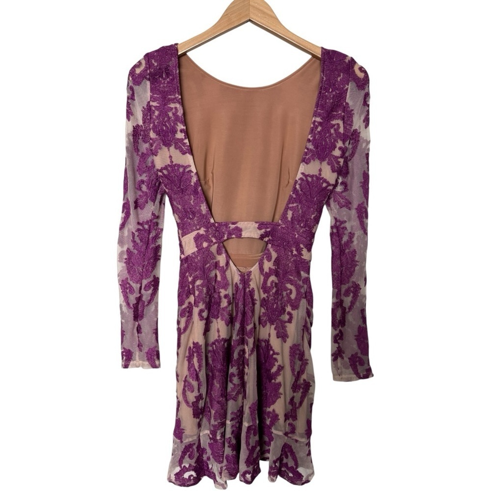FOR LOVE & LEMONS A Night to Remember Mini Dress Long Sleeve Purple Embroidery S - Picture 2 of 6